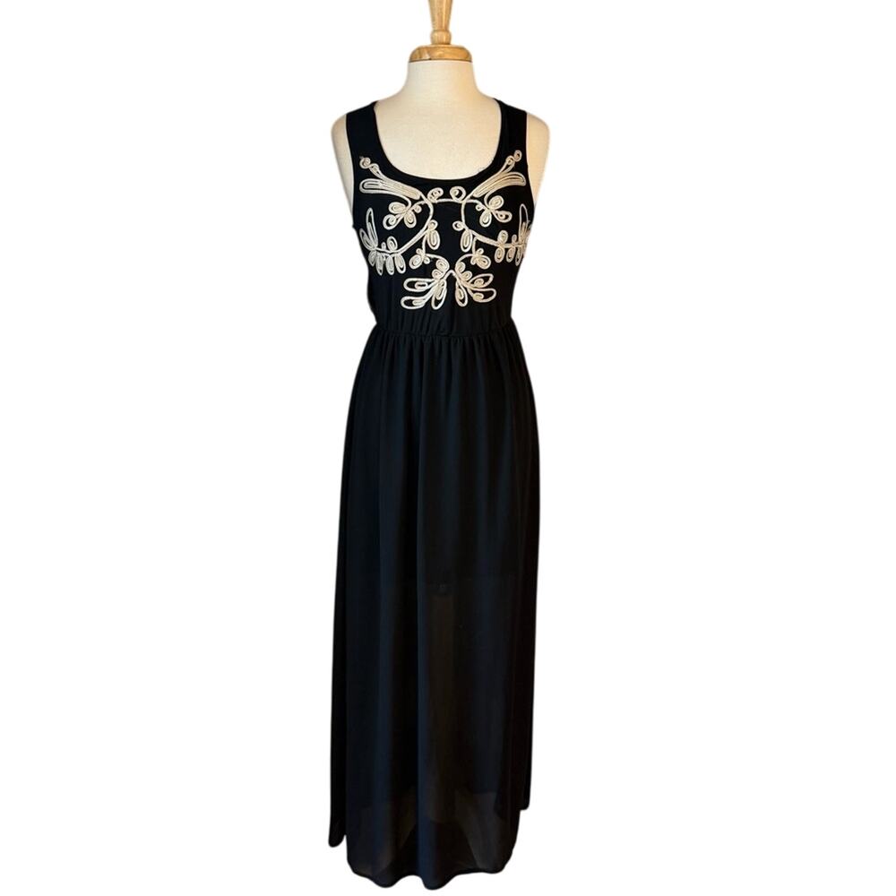 Marineblu Black Maxi Dress with White Embroidery Medium